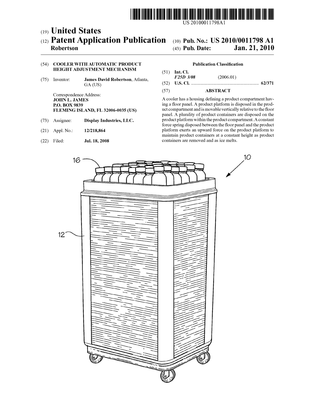 Cooler with automatic product height adjustment mechanism - diagram, schematic, and image 01