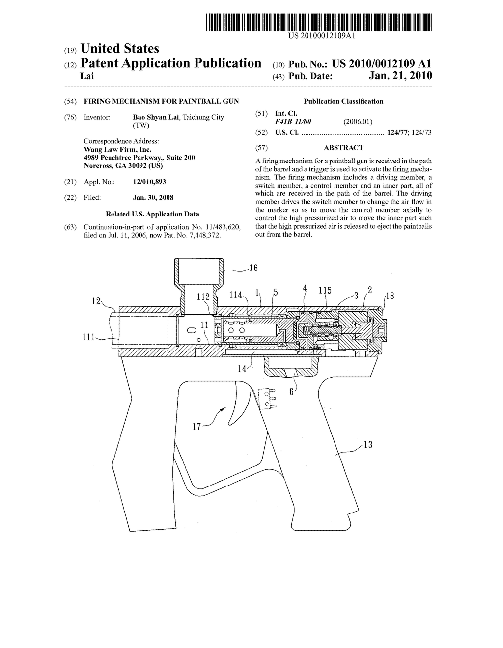 Firing mechanism for paintball gun - diagram, schematic, and image 01
