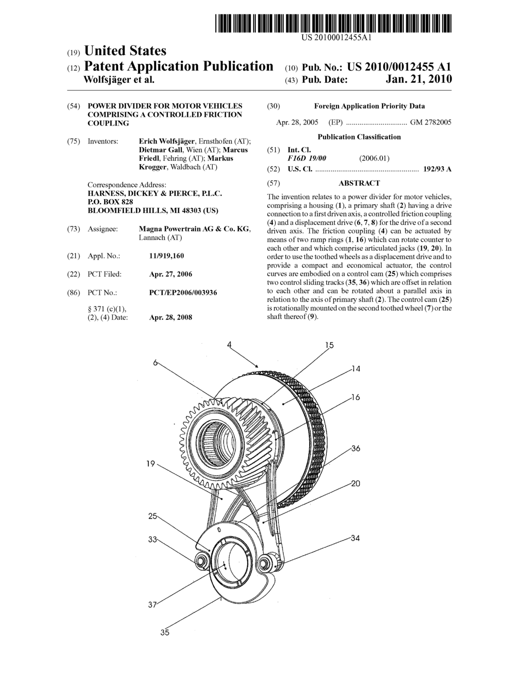 Power divider for motor vehicles comprising a controlled friction coupling - diagram, schematic, and image 01