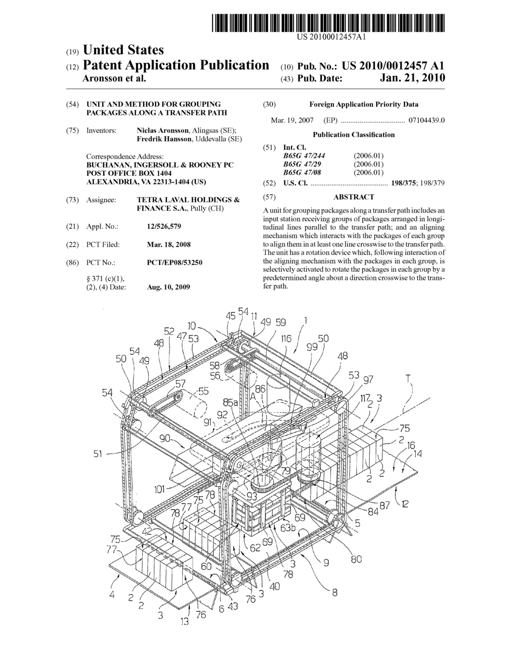 UNIT AND METHOD FOR GROUPING PACKAGES ALONG A TRANSFER PATH - diagram, schematic, and image 01