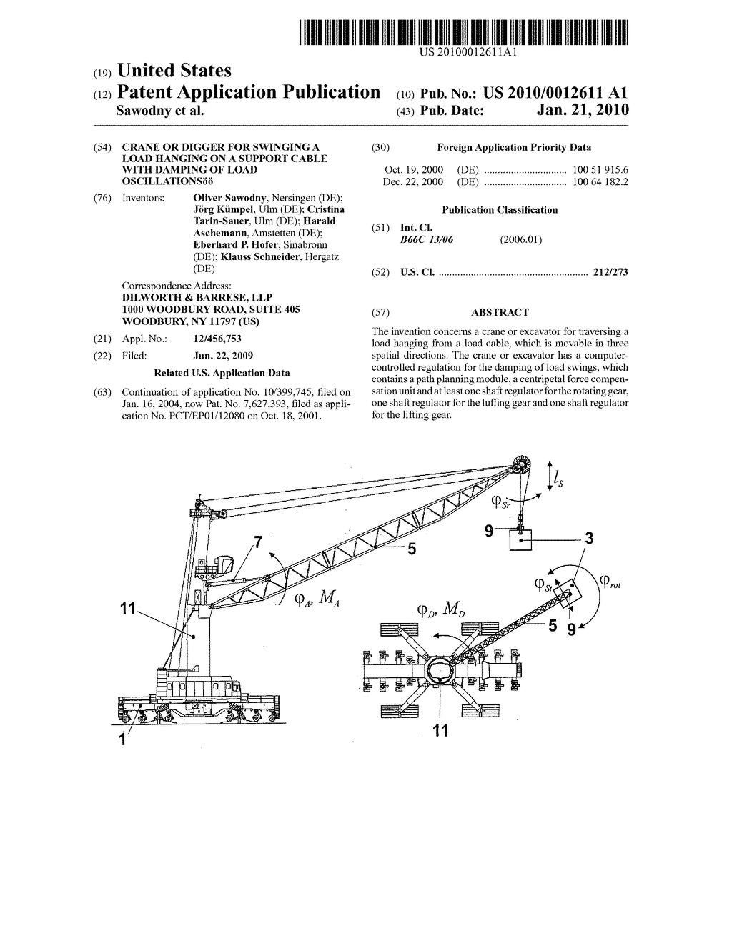 Crane or digger for swinging a load hanging on a support cable with damping of load oscillationsoo - diagram, schematic, and image 01