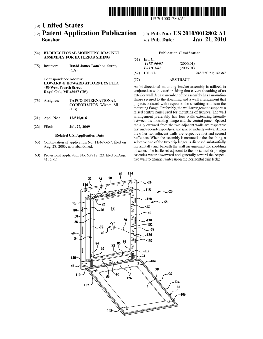 BI-DIRECTIONAL MOUNTING BRACKET ASSEMBLY FOR EXTERIOR SIDING - diagram, schematic, and image 01