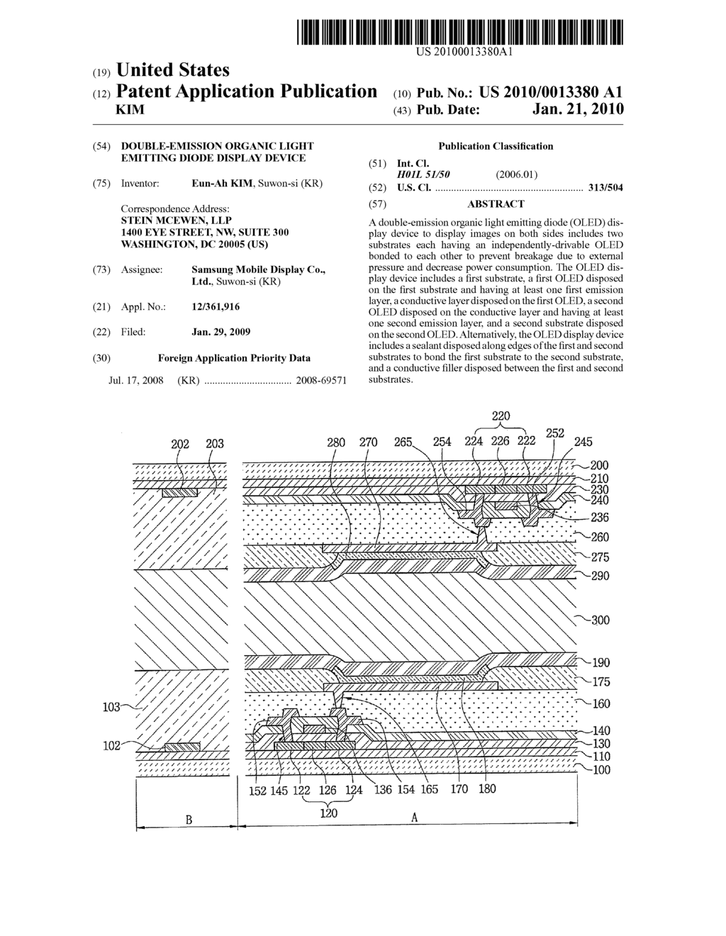 DOUBLE-EMISSION ORGANIC LIGHT EMITTING DIODE DISPLAY DEVICE - diagram, schematic, and image 01