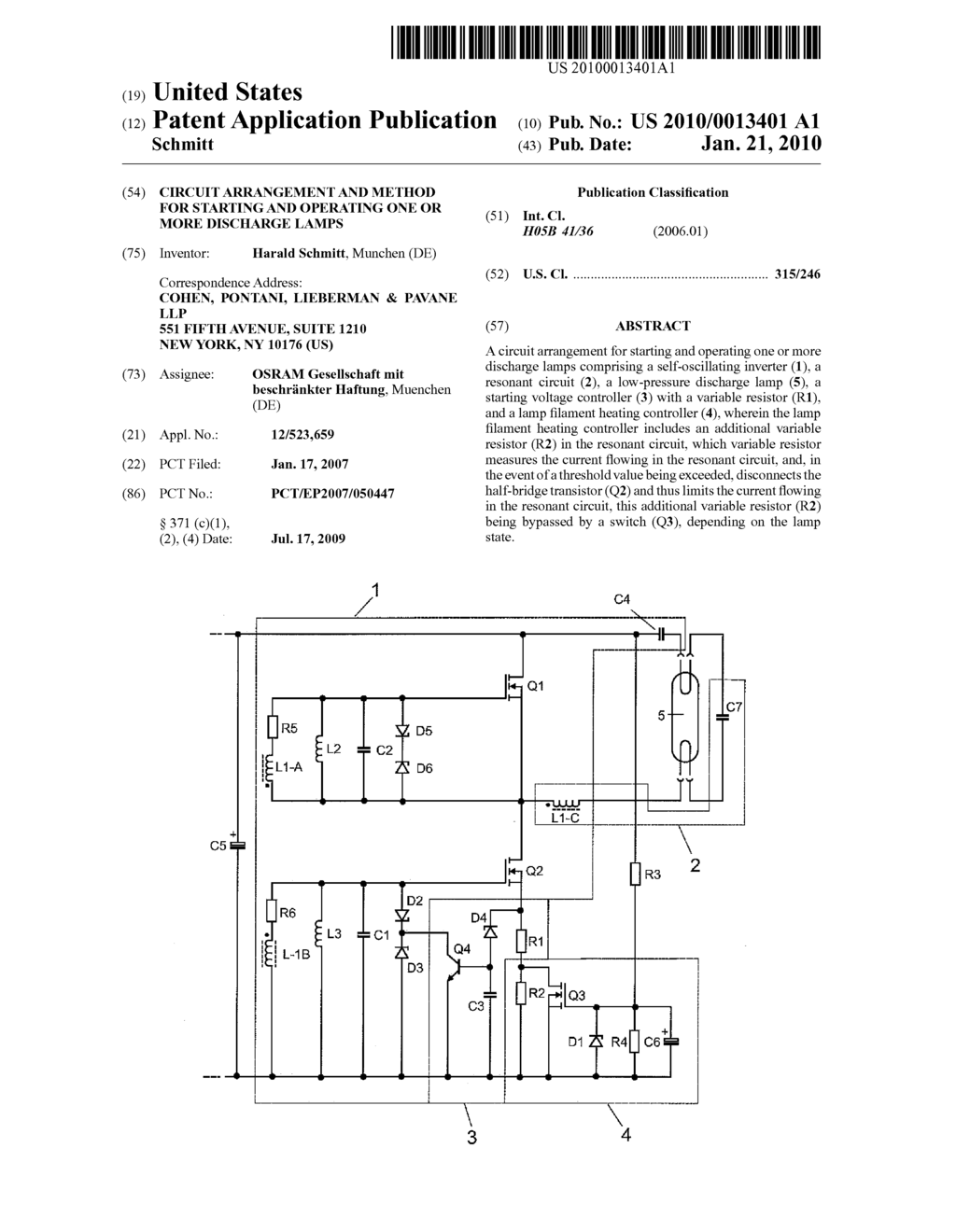 Circuit Arrangement and Method for Starting and Operating One or More Discharge Lamps - diagram, schematic, and image 01