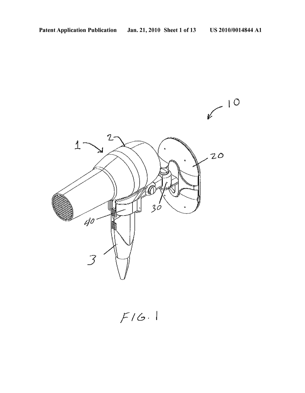 MANUALLY ADJUSTABLE HAIR DRYER MOUNT FOR USE WITH A HAND-HELD HAIR DRYER - diagram, schematic, and image 02