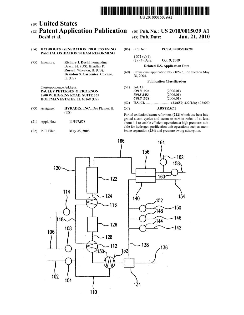 HYDROGEN GENERATION PROCESS USING PARTIAL OXIDATION/STEAM REFORMING - diagram, schematic, and image 01