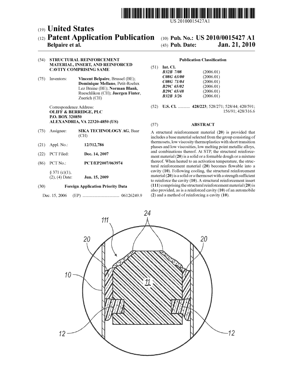 STRUCTURAL REINFORCEMENT MATERIAL, INSERT, AND REINFORCED CAVITY COMPRISING SAME - diagram, schematic, and image 01