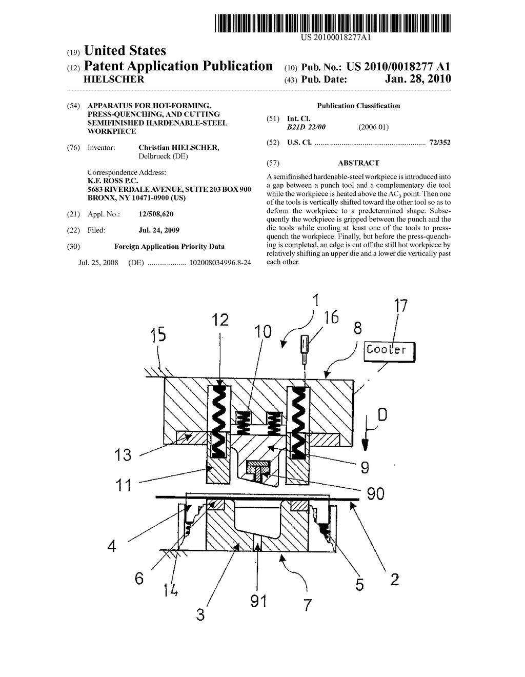 APPARATUS FOR HOT-FORMING, PRESS-QUENCHING, AND CUTTING SEMIFINISHED HARDENABLE-STEEL WORKPIECE - diagram, schematic, and image 01