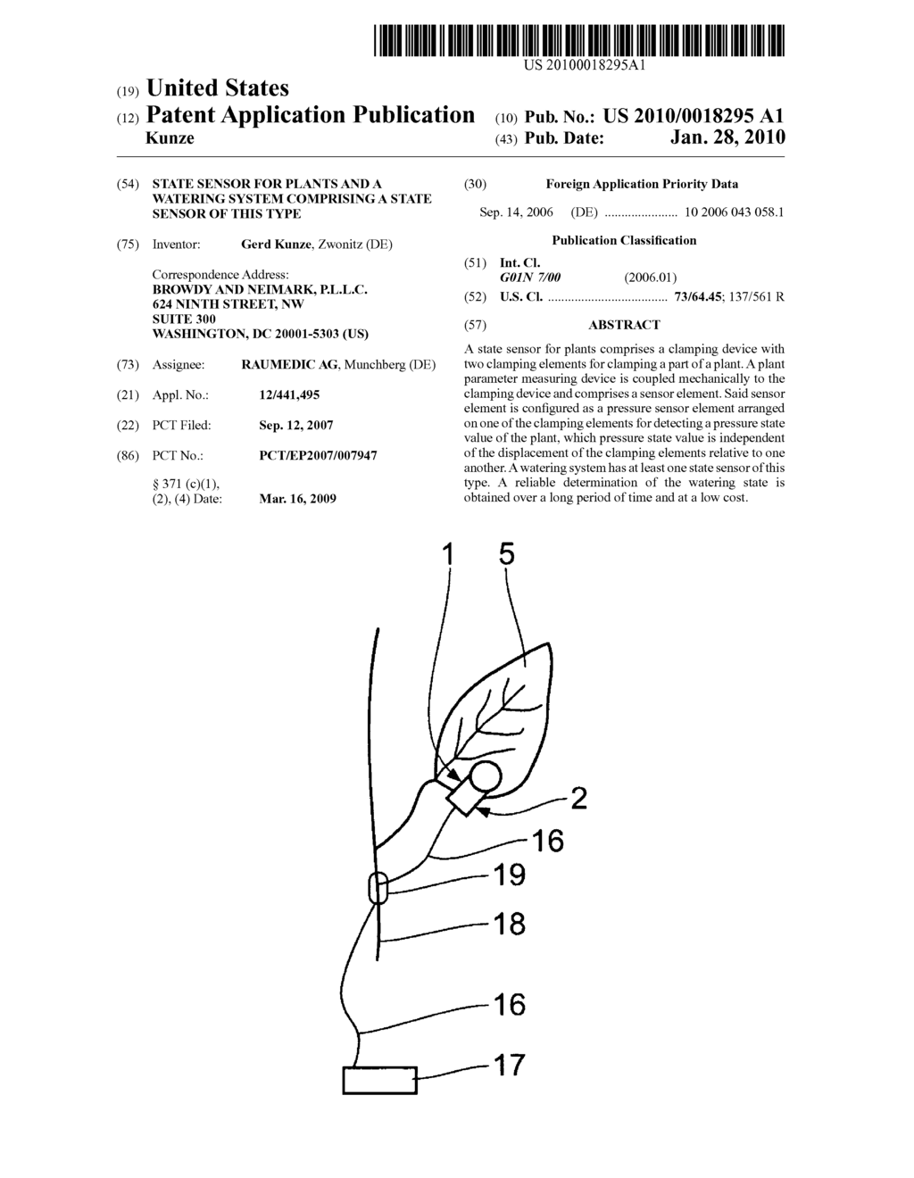 STATE SENSOR FOR PLANTS AND A WATERING SYSTEM COMPRISING A STATE SENSOR OF THIS TYPE - diagram, schematic, and image 01