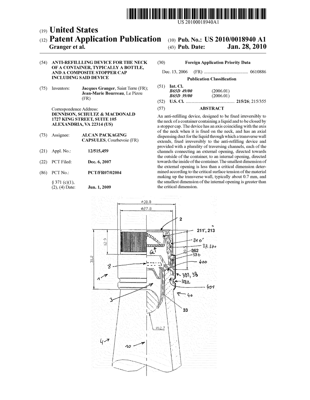 ANTI-REFILLLING DEVICE FOR THE NECK OF A CONTAINER, TYPICALLY A BOTTLE, AND A COMPOSITE STOPPER CAP INCLUDING SAID DEVICE - diagram, schematic, and image 01