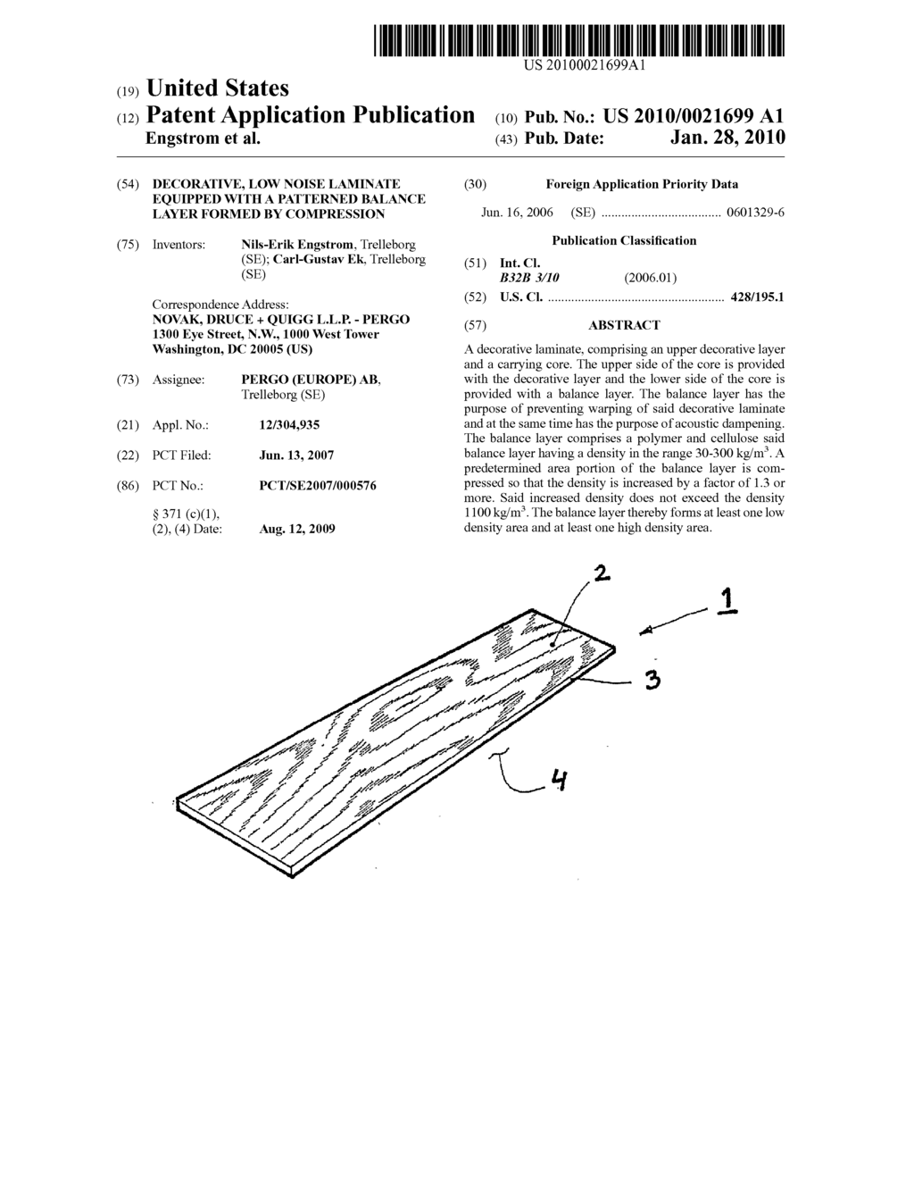 DECORATIVE, LOW NOISE LAMINATE EQUIPPED WITH A PATTERNED BALANCE LAYER FORMED BY COMPRESSION - diagram, schematic, and image 01