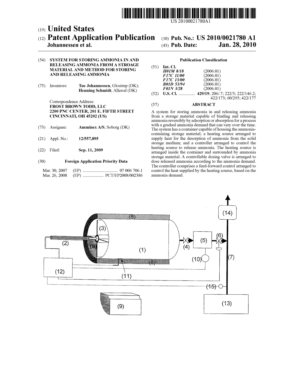 System for Storing Ammonia In and Releasing Ammonia from a Stroage Material and Method for Storing and Releasing Ammonia - diagram, schematic, and image 01