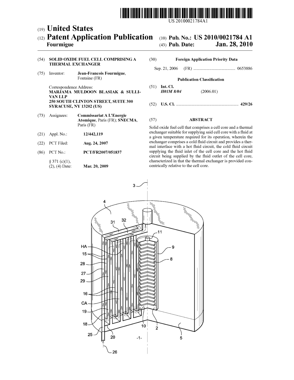 SOLID OXIDE FUEL CELL COMPRISING A THERMAL EXCHANGER - diagram, schematic, and image 01