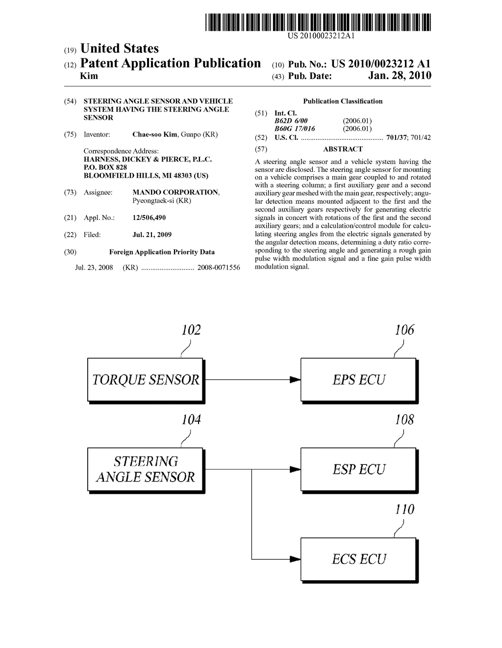 STEERING ANGLE SENSOR AND VEHICLE SYSTEM HAVING THE STEERING ANGLE SENSOR - diagram, schematic, and image 01