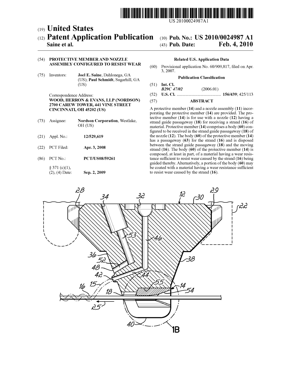 PROTECTIVE MEMBER AND NOZZLE ASSEMBLY CONFIGURED TO RESIST WEAR - diagram, schematic, and image 01