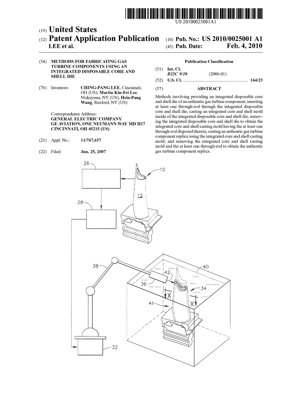 METHODS FOR FABRICATING GAS TURBINE COMPONENTS USING AN INTEGRATED DISPOSABLE CORE AND SHELL DIE - diagram, schematic, and image 01