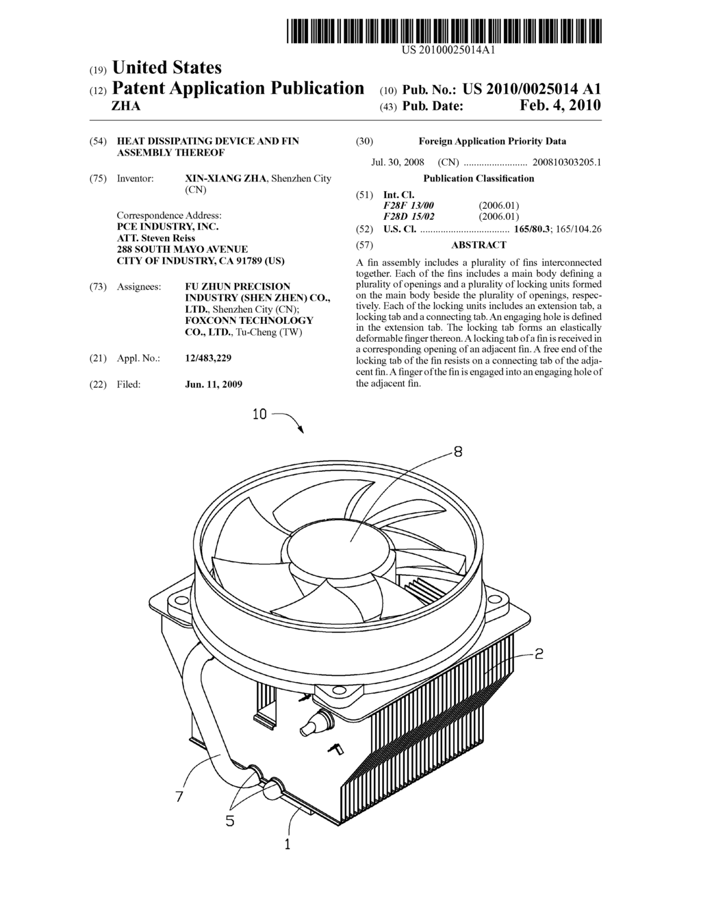 HEAT DISSIPATING DEVICE AND FIN ASSEMBLY THEREOF - diagram, schematic, and image 01