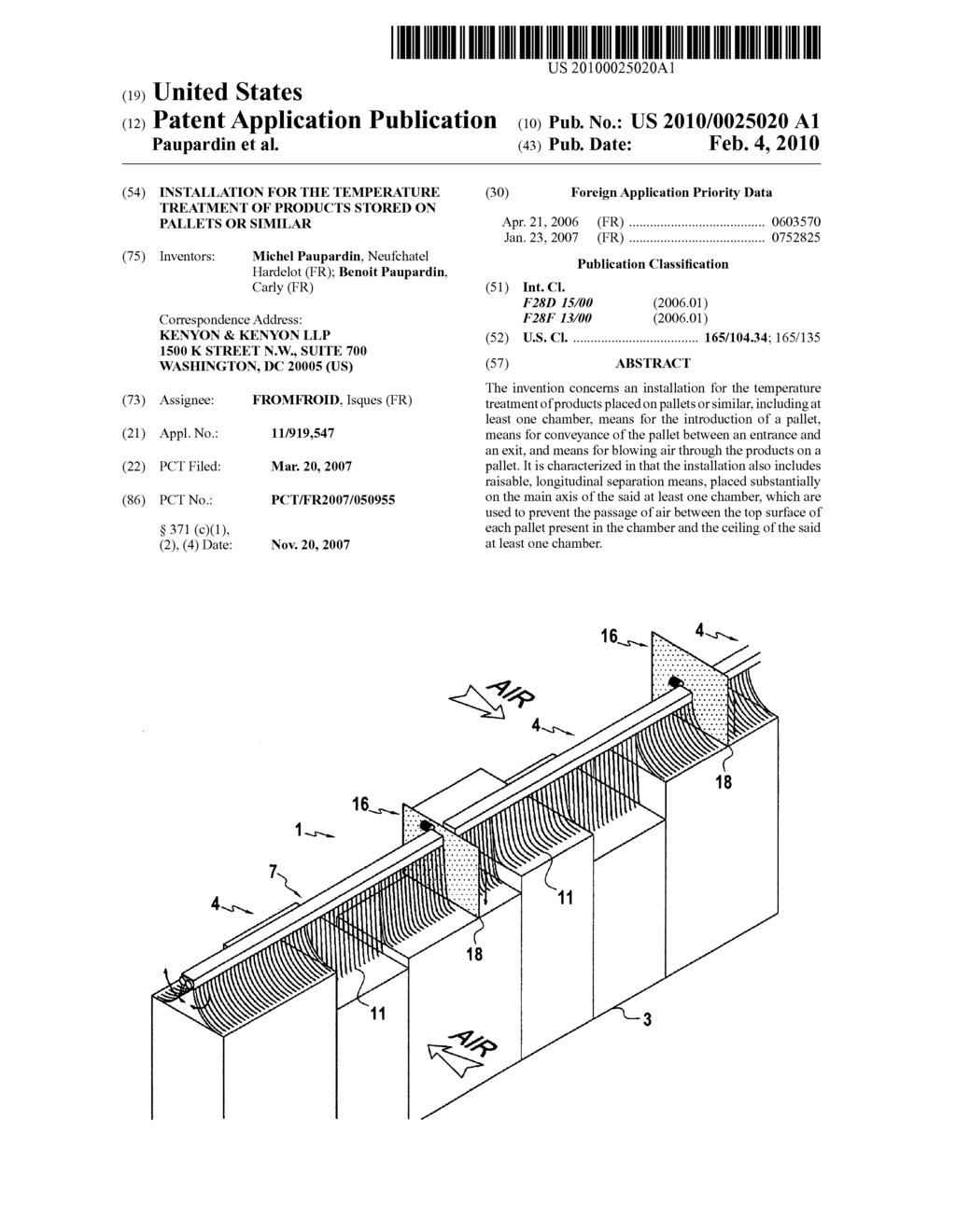 Installation for the temperature treatment of products stored on pallets or similar - diagram, schematic, and image 01