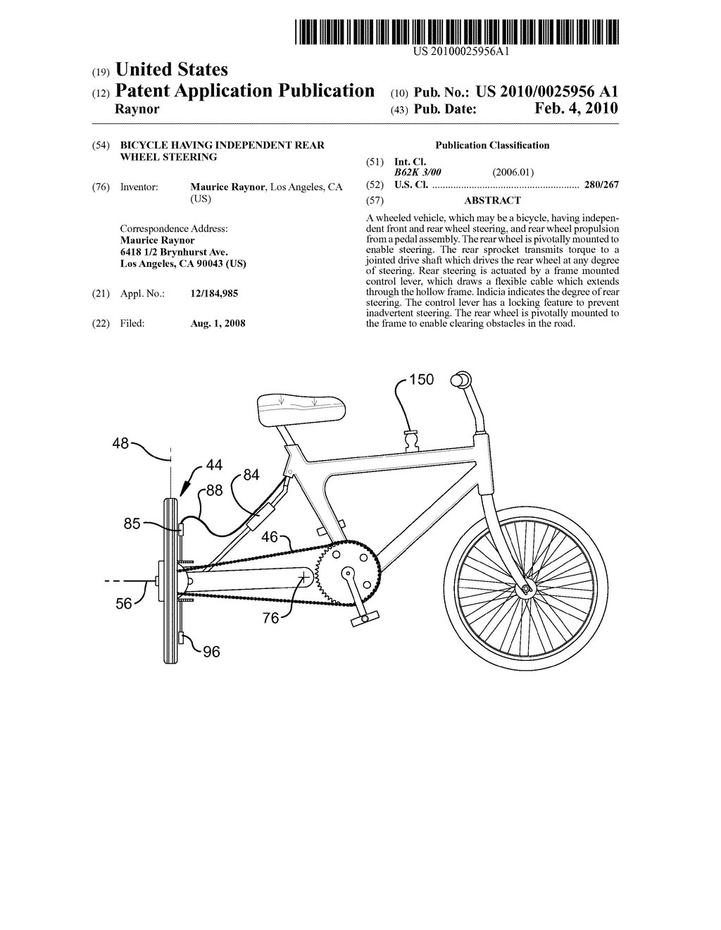 BICYCLE HAVING INDEPENDENT REAR WHEEL STEERING - diagram, schematic, and image 01