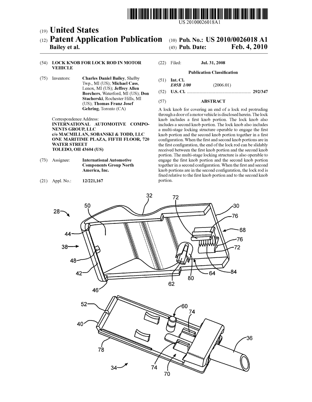 Lock knob for lock rod in motor vehicle - diagram, schematic, and image 01