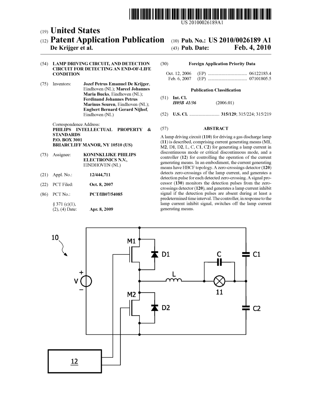 LAMP DRIVING CIRCUIT, AND DETECTION CIRCUIT FOR DETECTING AN END-OF-LIFE CONDITION - diagram, schematic, and image 01