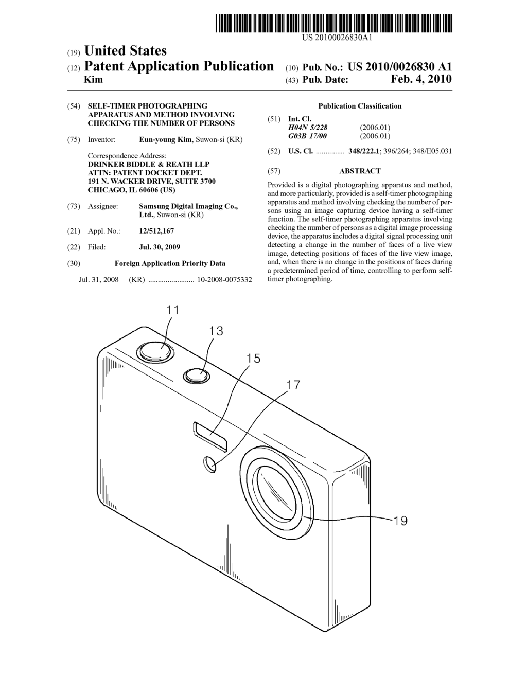 SELF-TIMER PHOTOGRAPHING APPARATUS AND METHOD INVOLVING CHECKING THE NUMBER OF PERSONS - diagram, schematic, and image 01