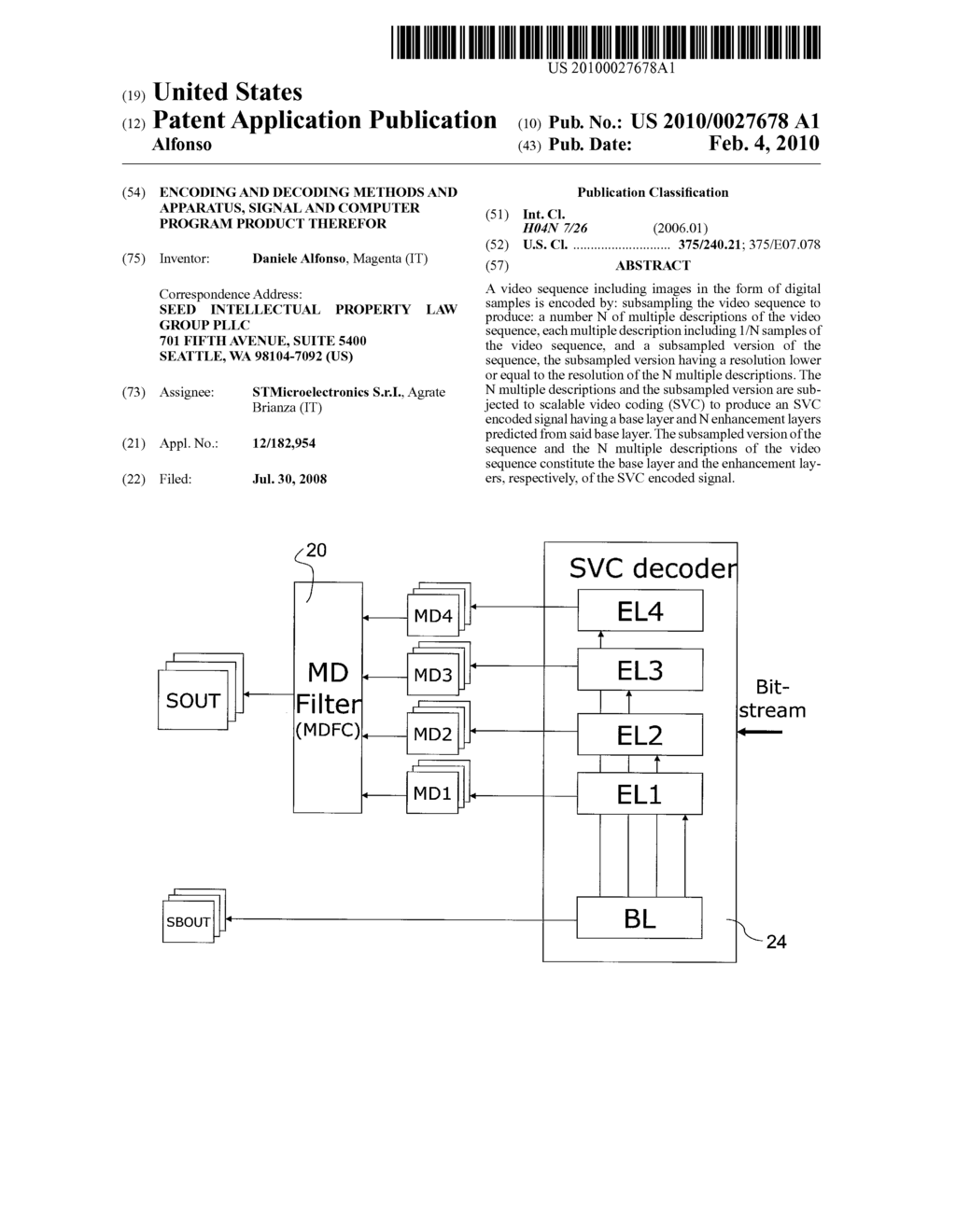 ENCODING AND DECODING METHODS AND APPARATUS, SIGNAL AND COMPUTER PROGRAM PRODUCT THEREFOR - diagram, schematic, and image 01