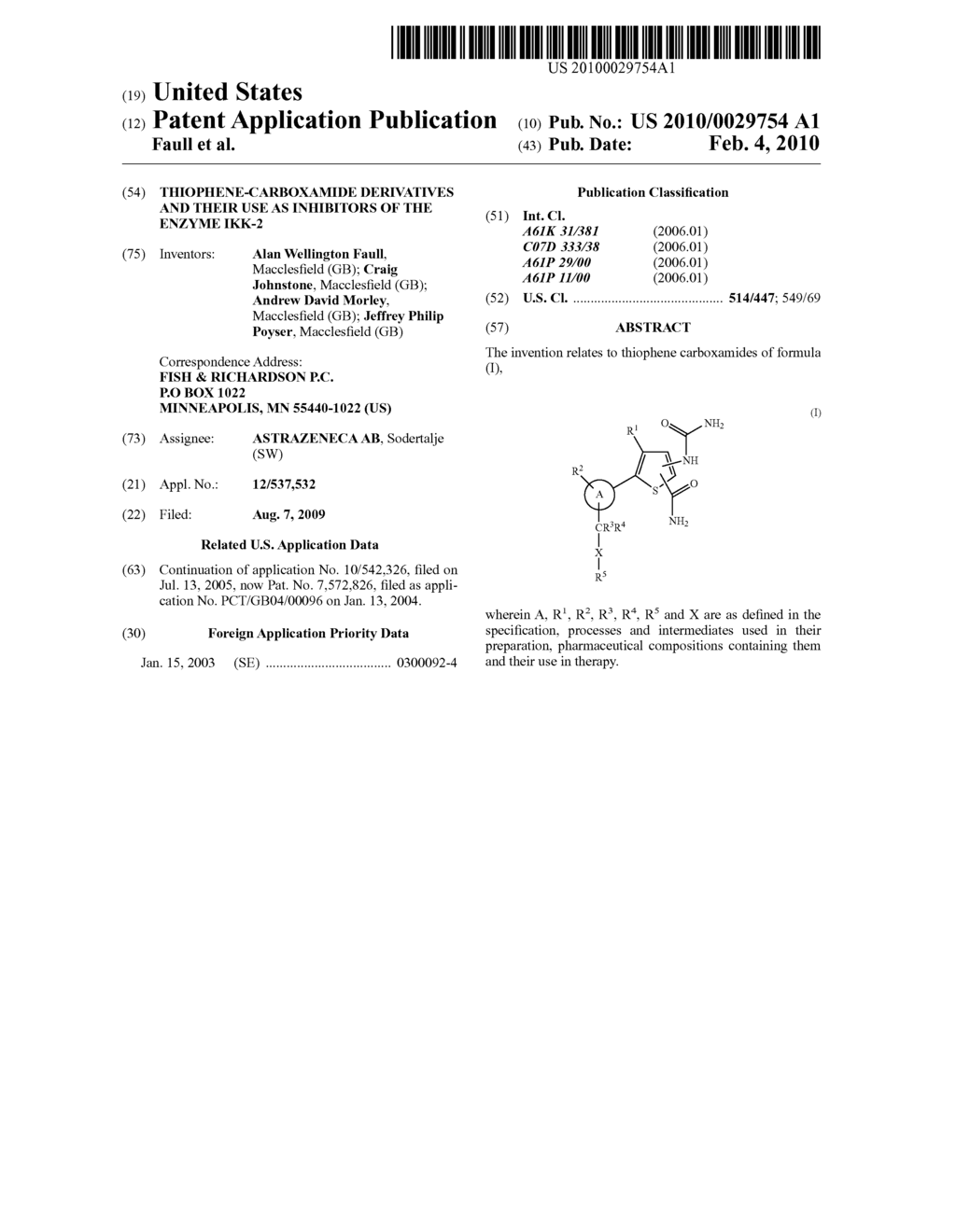 THIOPHENE-CARBOXAMIDE DERIVATIVES AND THEIR USE AS INHIBITORS OF THE ENZYME IKK-2 - diagram, schematic, and image 01