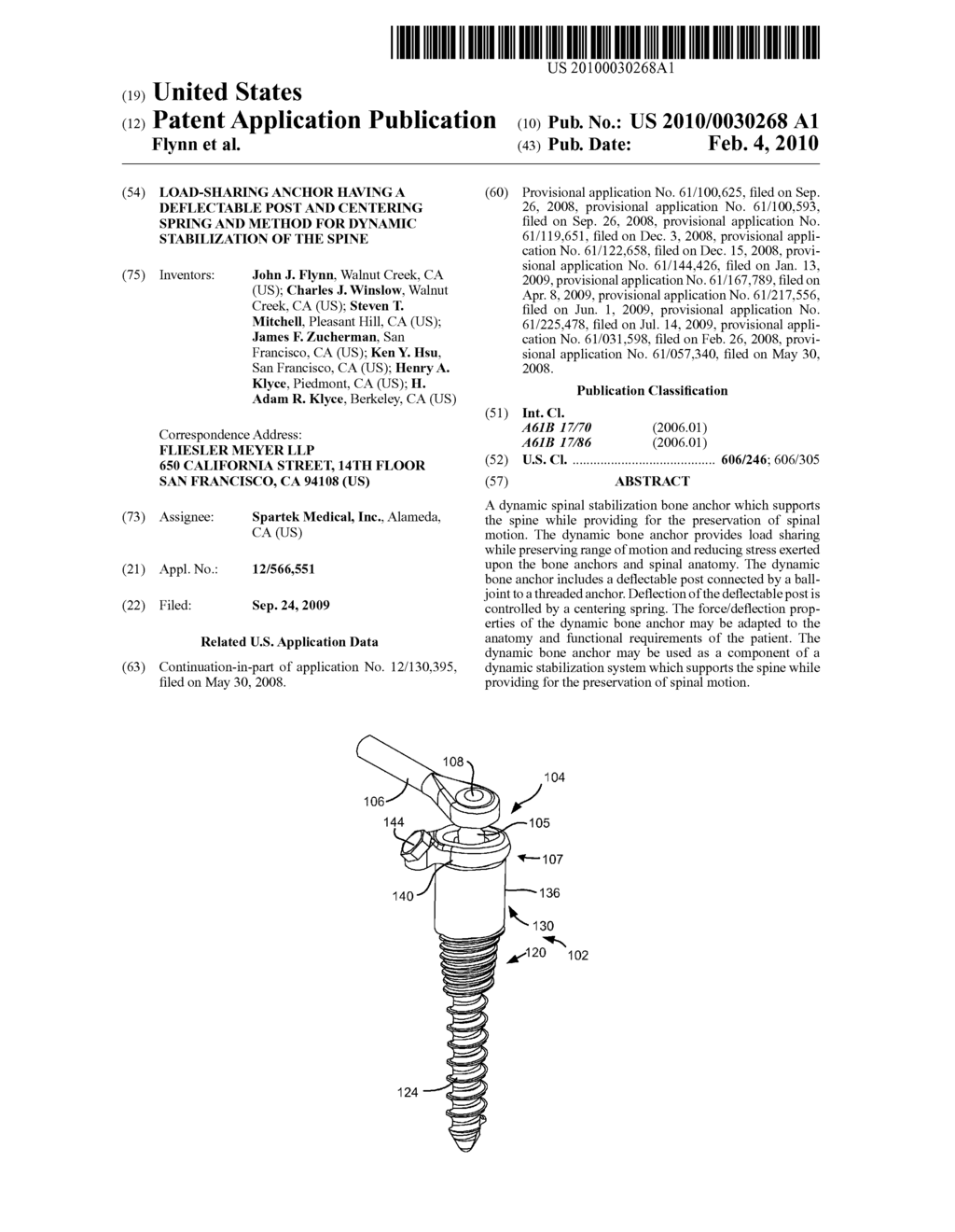 LOAD-SHARING ANCHOR HAVING A DEFLECTABLE POST AND CENTERING SPRING AND METHOD FOR DYNAMIC STABILIZATION OF THE SPINE - diagram, schematic, and image 01