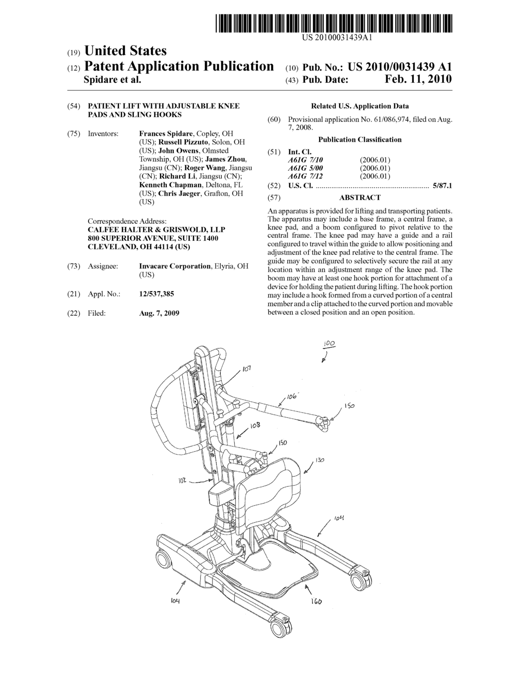 PATIENT LIFT WITH ADJUSTABLE KNEE PADS AND SLING HOOKS - diagram, schematic, and image 01