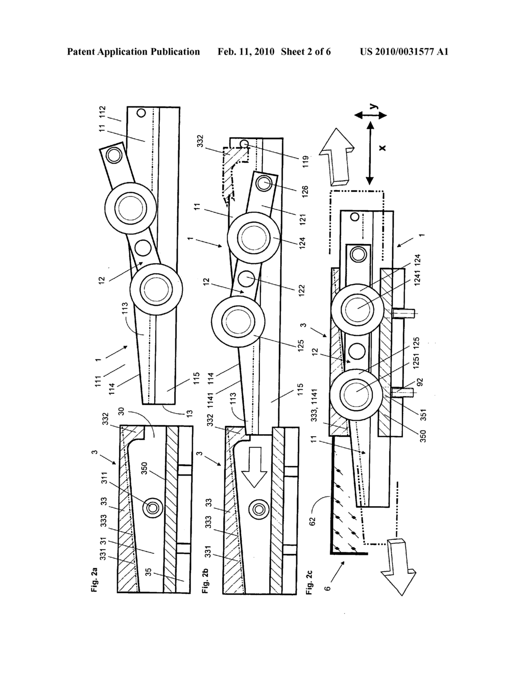 Device with a carriage for holding panels, carriage, rail and separation element - diagram, schematic, and image 03