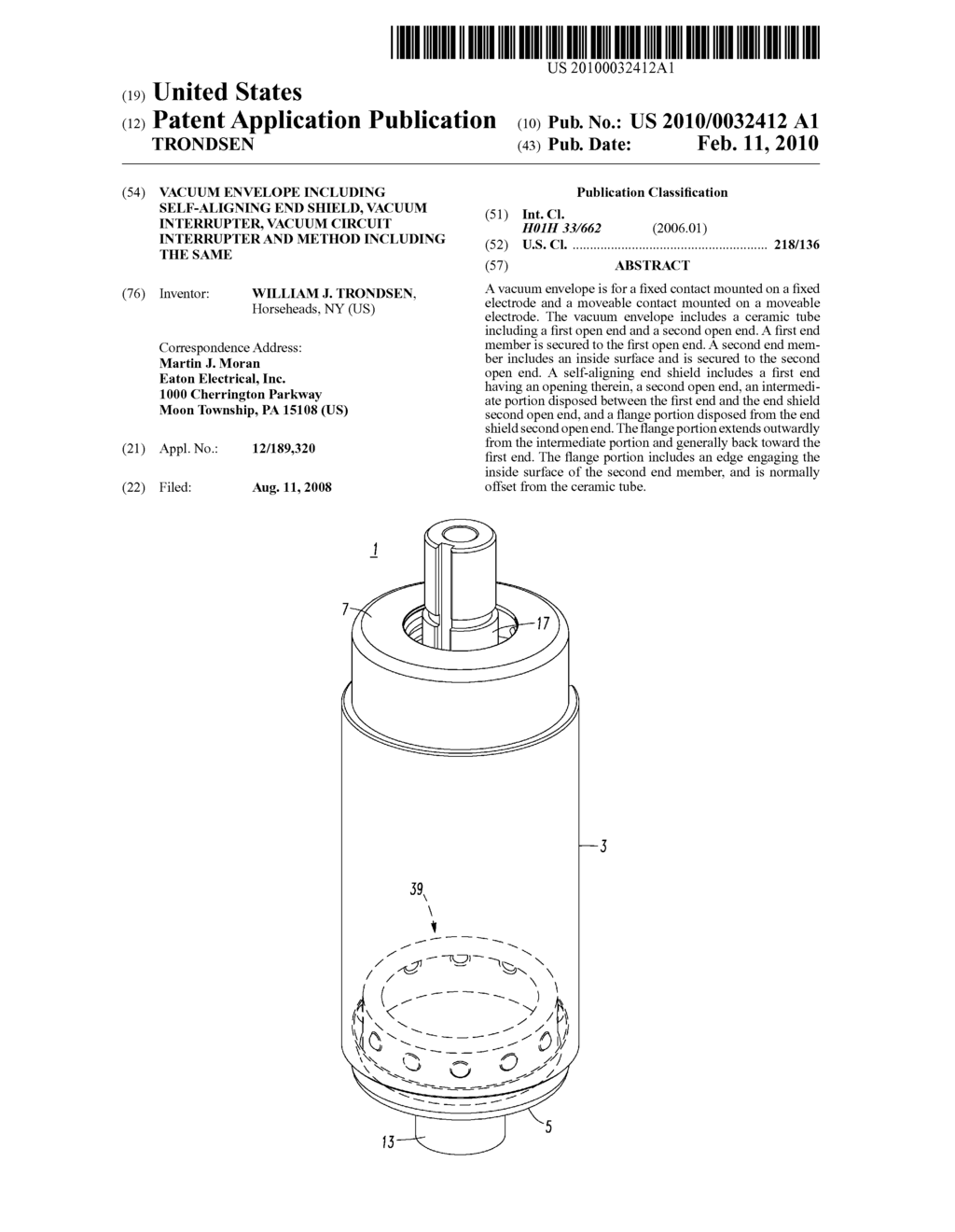 VACUUM ENVELOPE INCLUDING SELF-ALIGNING END SHIELD, VACUUM INTERRUPTER, VACUUM CIRCUIT INTERRUPTER AND METHOD INCLUDING THE SAME - diagram, schematic, and image 01