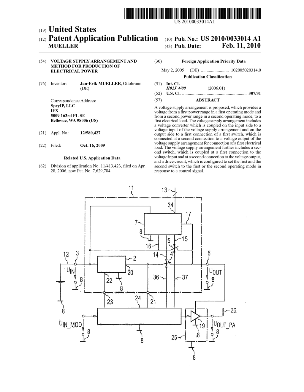 VOLTAGE SUPPLY ARRANGEMENT AND METHOD FOR PRODUCTION OF ELECTRICAL POWER - diagram, schematic, and image 01