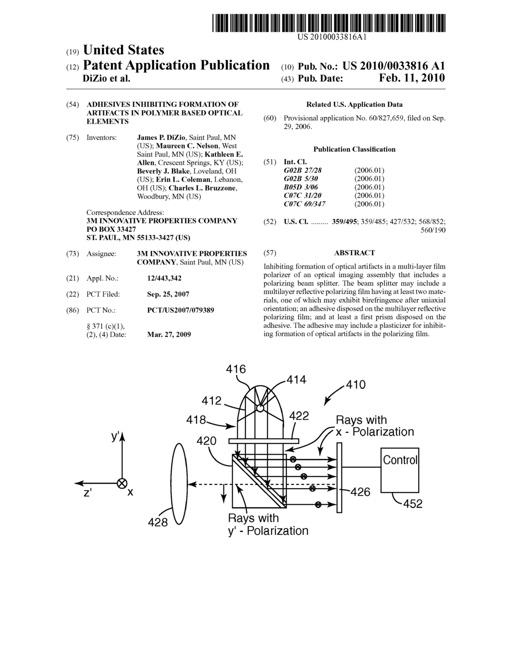 ADHESIVES INHIBITING FORMATION OF ARTIFACTS IN POLYMER BASED OPTICAL ELEMENTS - diagram, schematic, and image 01