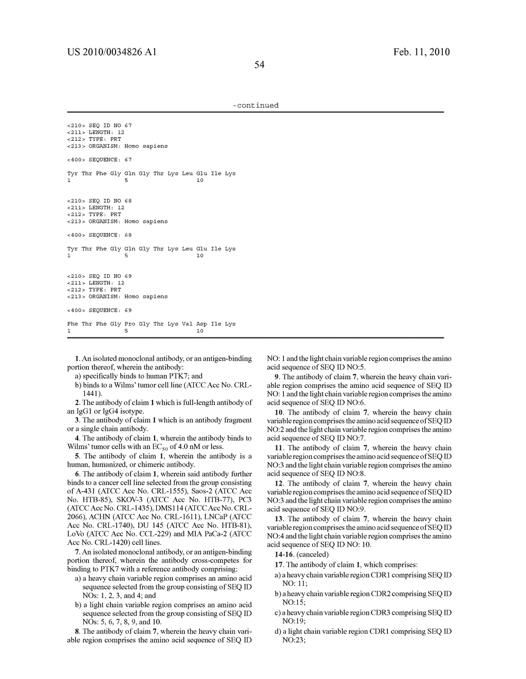 HUMAN MONOCLONAL ANTIBODIES TO PROTEIN TYROSINE KINASE 7 (PTK7) AND METHODS FOR USING ANTI-PTK7 ANTIBODIES - diagram, schematic, and image 87