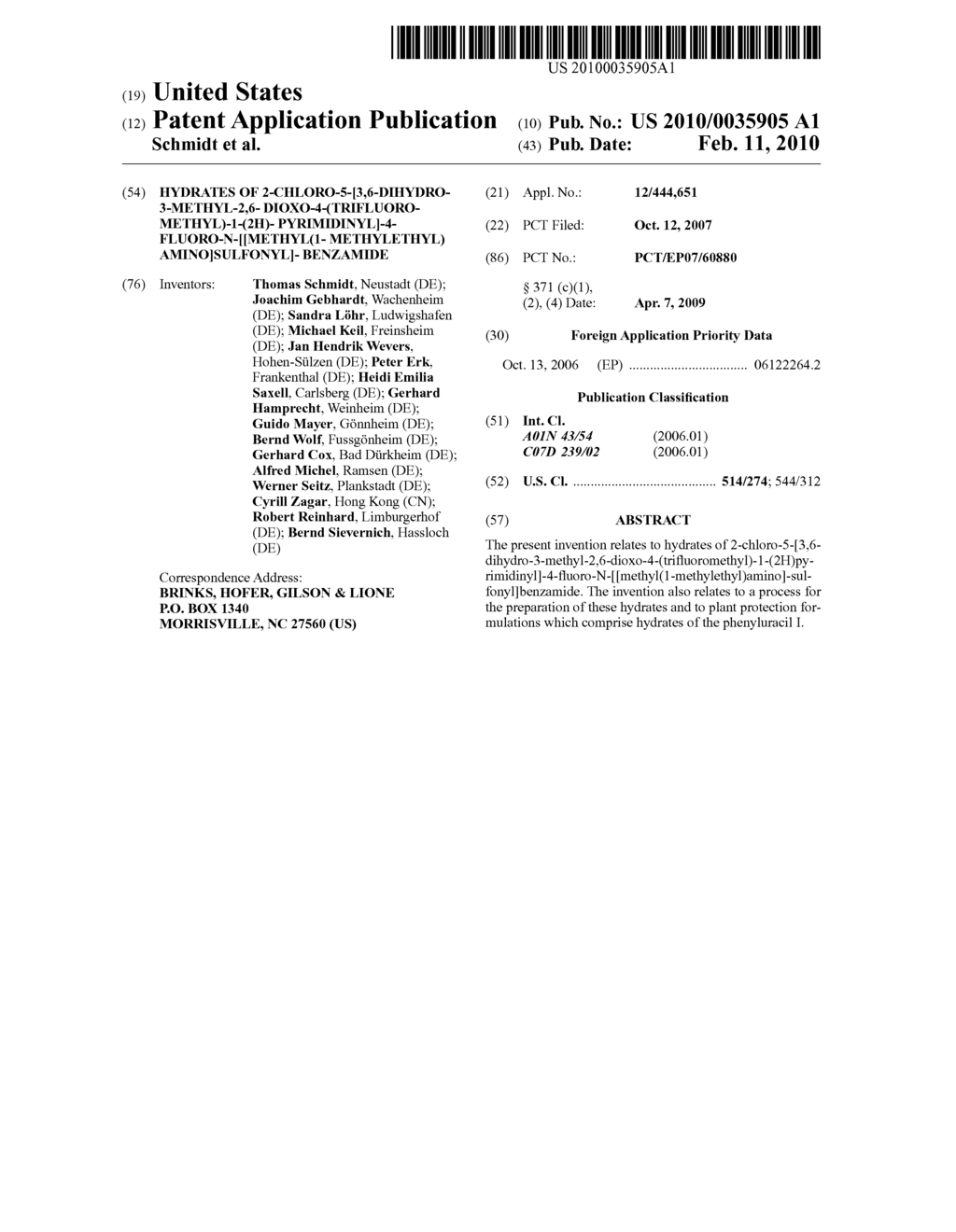 Hydrates of 2-chloro-5-[3,6-dihydro-3-methyl-2,6-dioxo-4-(trifluoromethyl)-1-(2H)-pyr- imidinyl]-4-fluoro-N-[[methyl(1-methylethyl)amino]sulfonyl]benzamide - diagram, schematic, and image 01