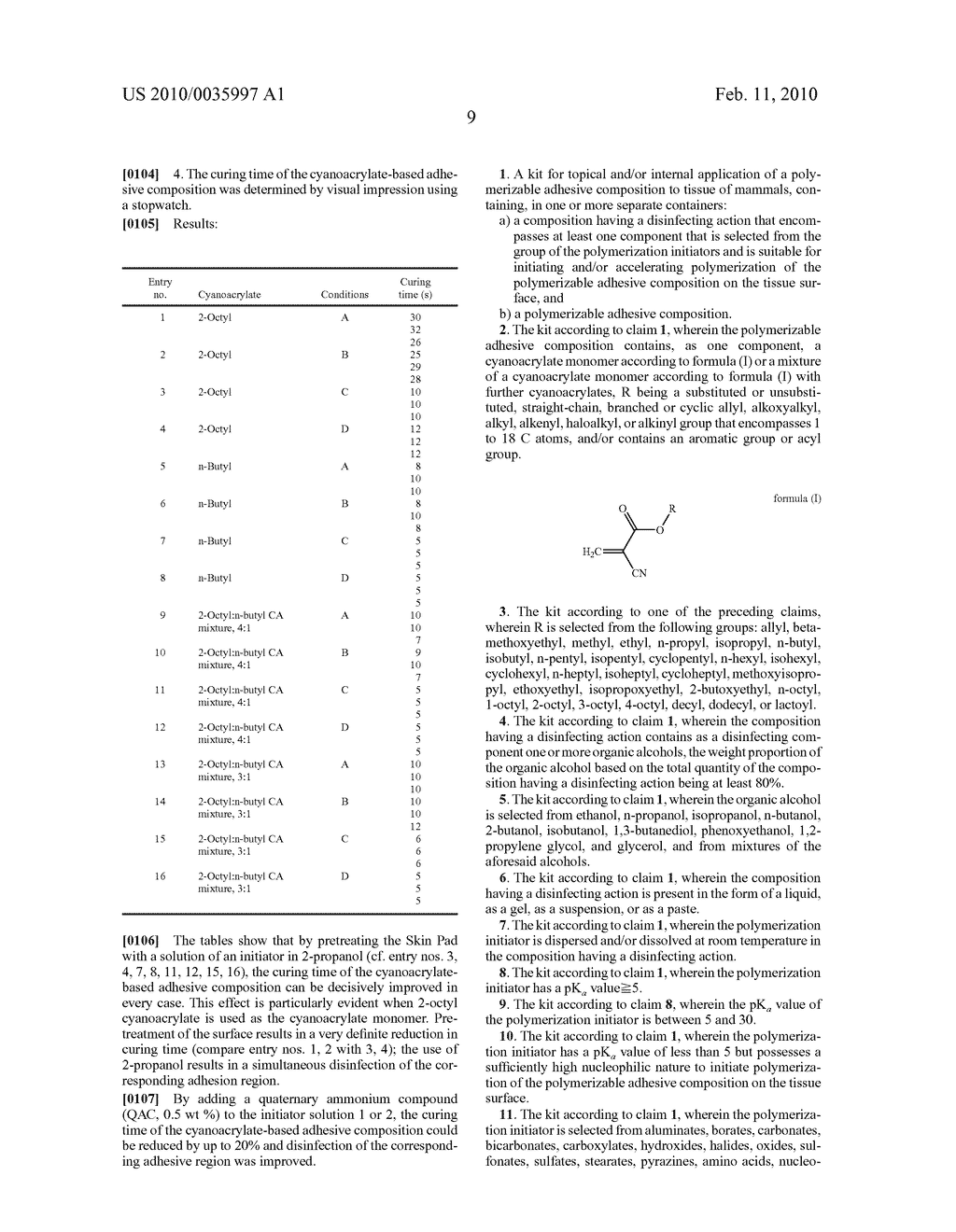 KIT FOR APPLYING A POLYMERIZABLE ADHESIVE COMPOSITION TO TISSUES - diagram, schematic, and image 10