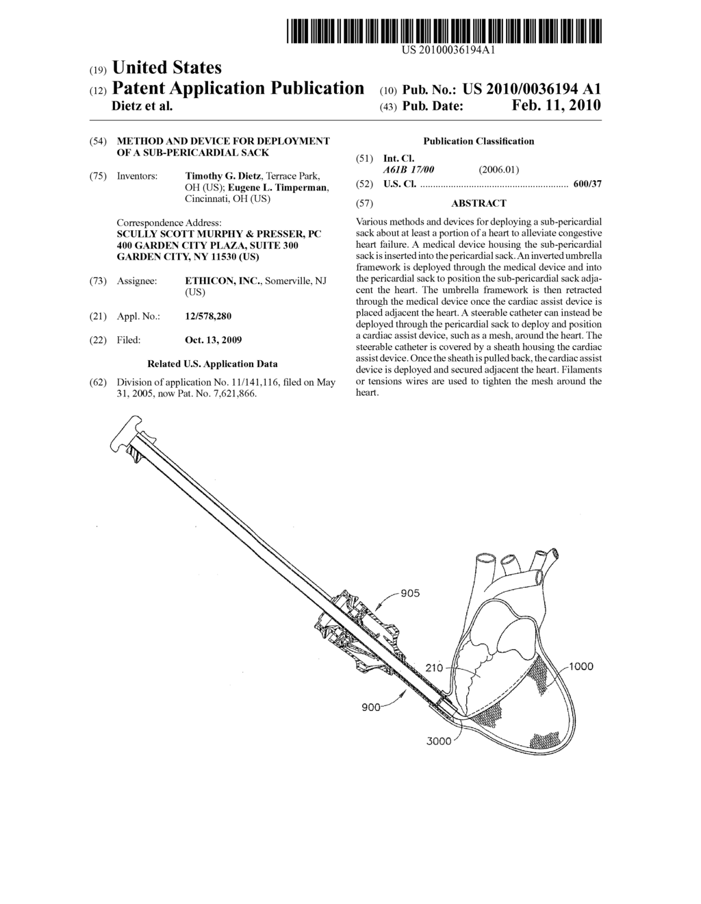 METHOD AND DEVICE FOR DEPLOYMENT OF A SUB-PERICARDIAL SACK - diagram, schematic, and image 01