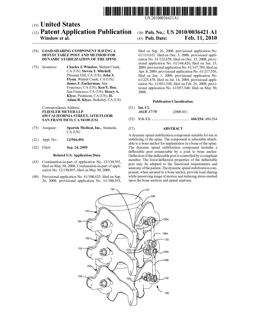 LOAD-SHARING COMPONENT HAVING A DEFLECTABLE POST AND METHOD FOR DYNAMIC STABILIZATION OF THE SPINE - diagram, schematic, and image 01