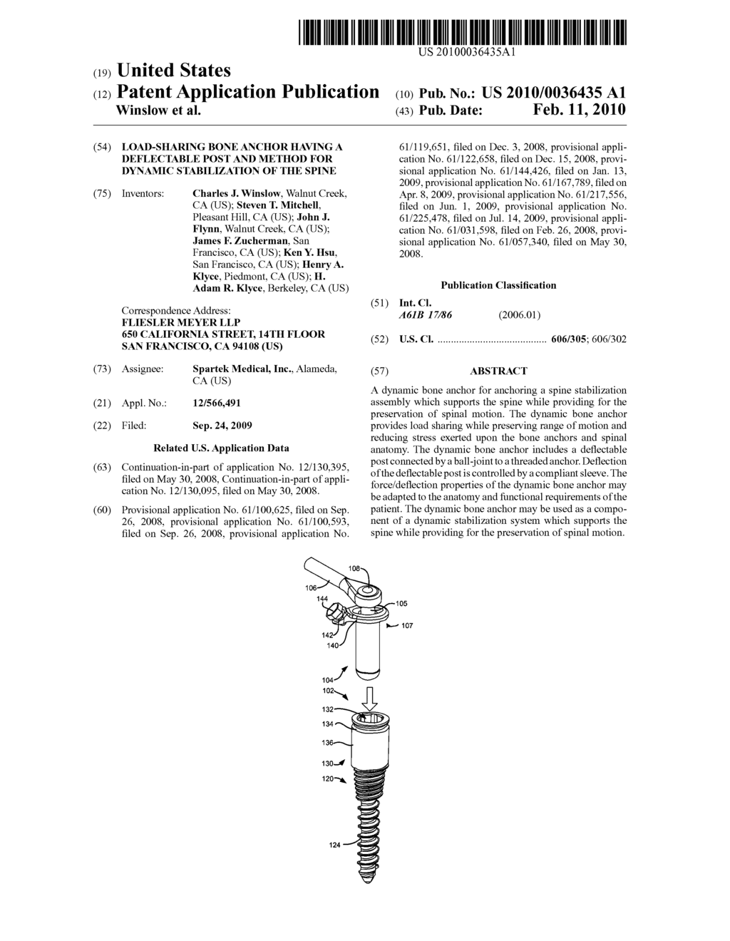 LOAD-SHARING BONE ANCHOR HAVING A DEFLECTABLE POST AND METHOD FOR DYNAMIC STABILIZATION OF THE SPINE - diagram, schematic, and image 01