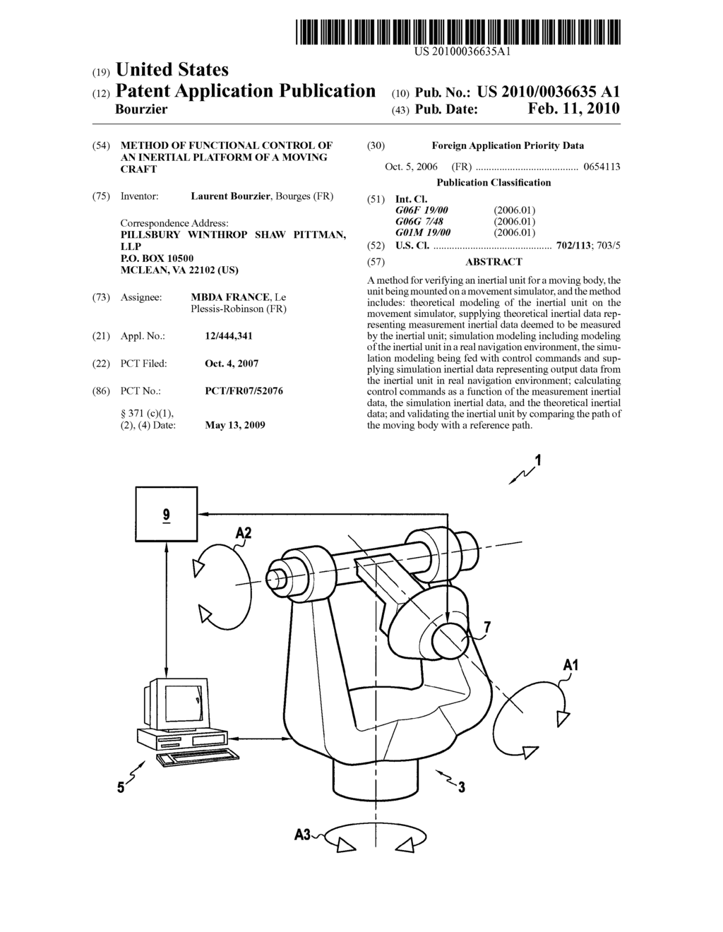 METHOD OF FUNCTIONAL CONTROL OF AN INERTIAL PLATFORM OF A MOVING CRAFT - diagram, schematic, and image 01