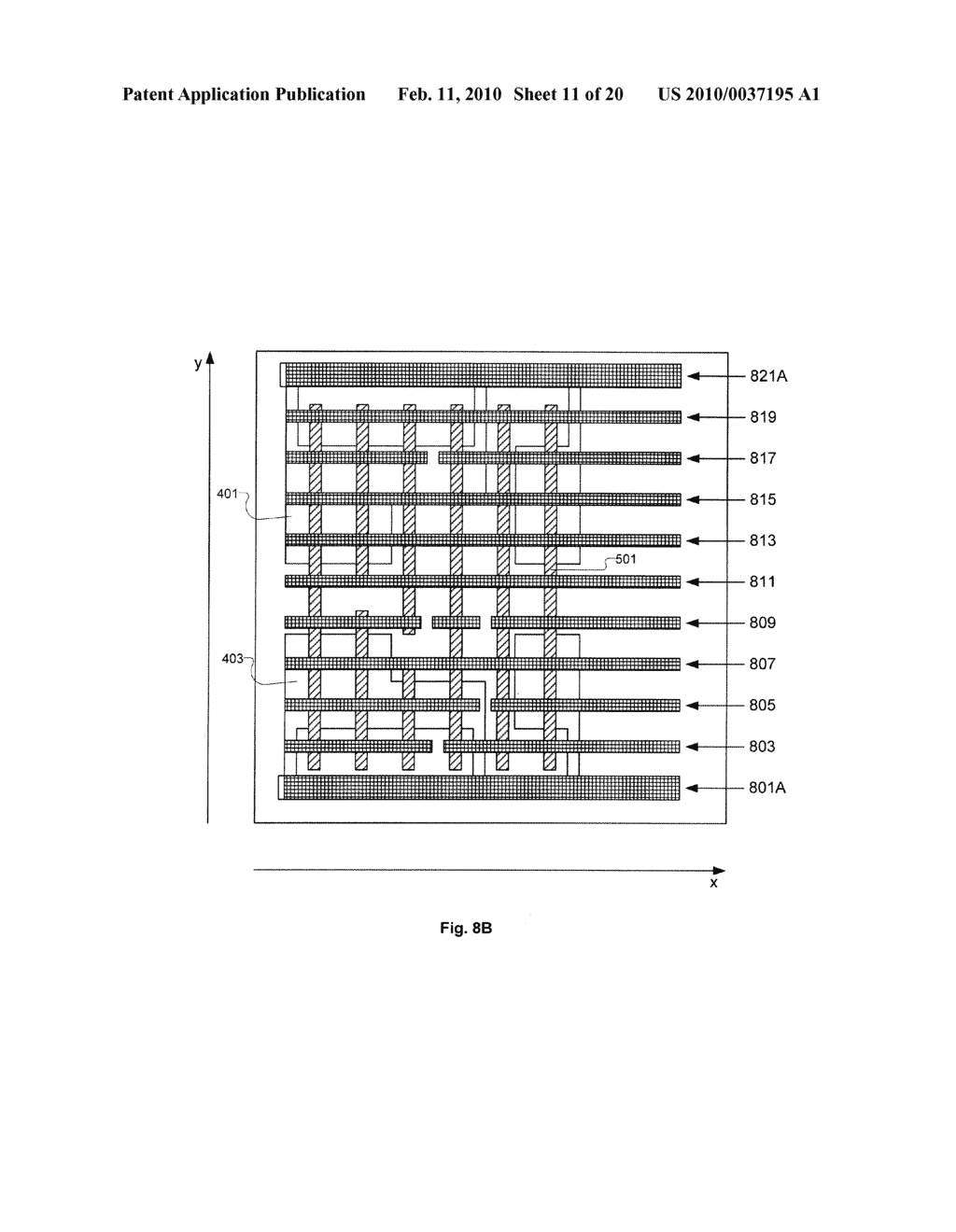 Layout of Cell of Semiconductor Device Having Linear Shaped Gate Electrode Layout Features Defined with Minimum End-to-End Spacing and Having Equal Number of PMOS and NMOS Transistors and Having Corresponding p-type and n-type Diffusion Regions Separated by Central Inactive Region - diagram, schematic, and image 12