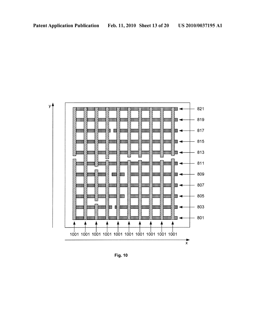 Layout of Cell of Semiconductor Device Having Linear Shaped Gate Electrode Layout Features Defined with Minimum End-to-End Spacing and Having Equal Number of PMOS and NMOS Transistors and Having Corresponding p-type and n-type Diffusion Regions Separated by Central Inactive Region - diagram, schematic, and image 14