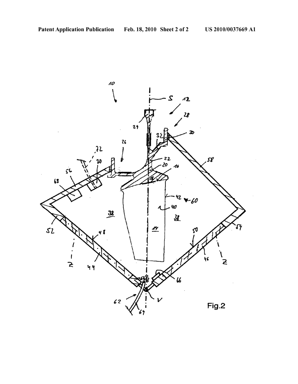 DEVICE AND METHOD FOR THE SURFACE PEENING OF A COMPONENT OF A GAS TURBINE - diagram, schematic, and image 03