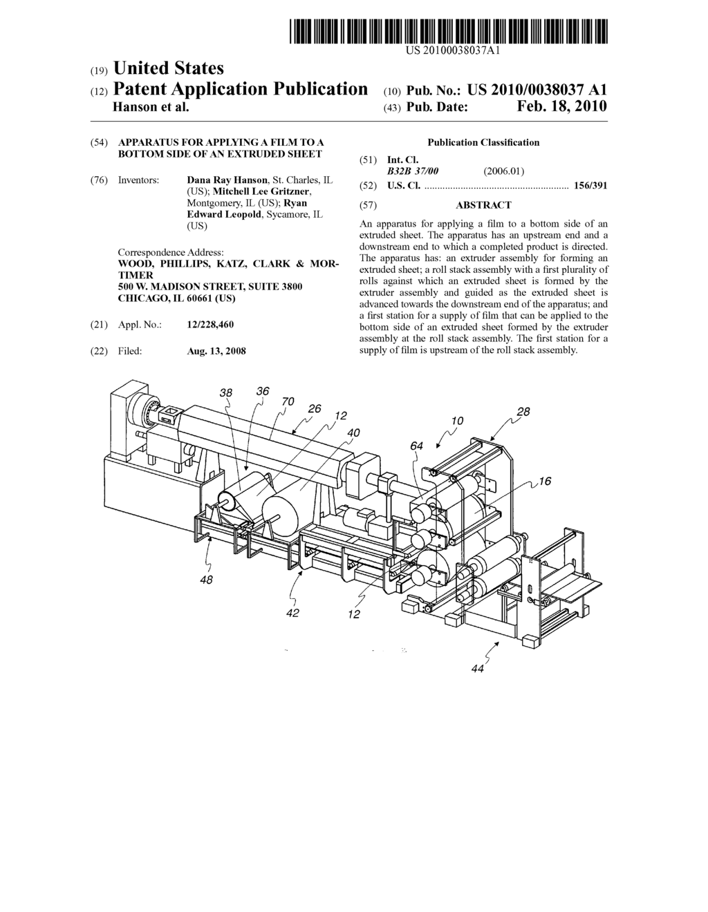 Apparatus for applying a film to a bottom side of an extruded sheet - diagram, schematic, and image 01