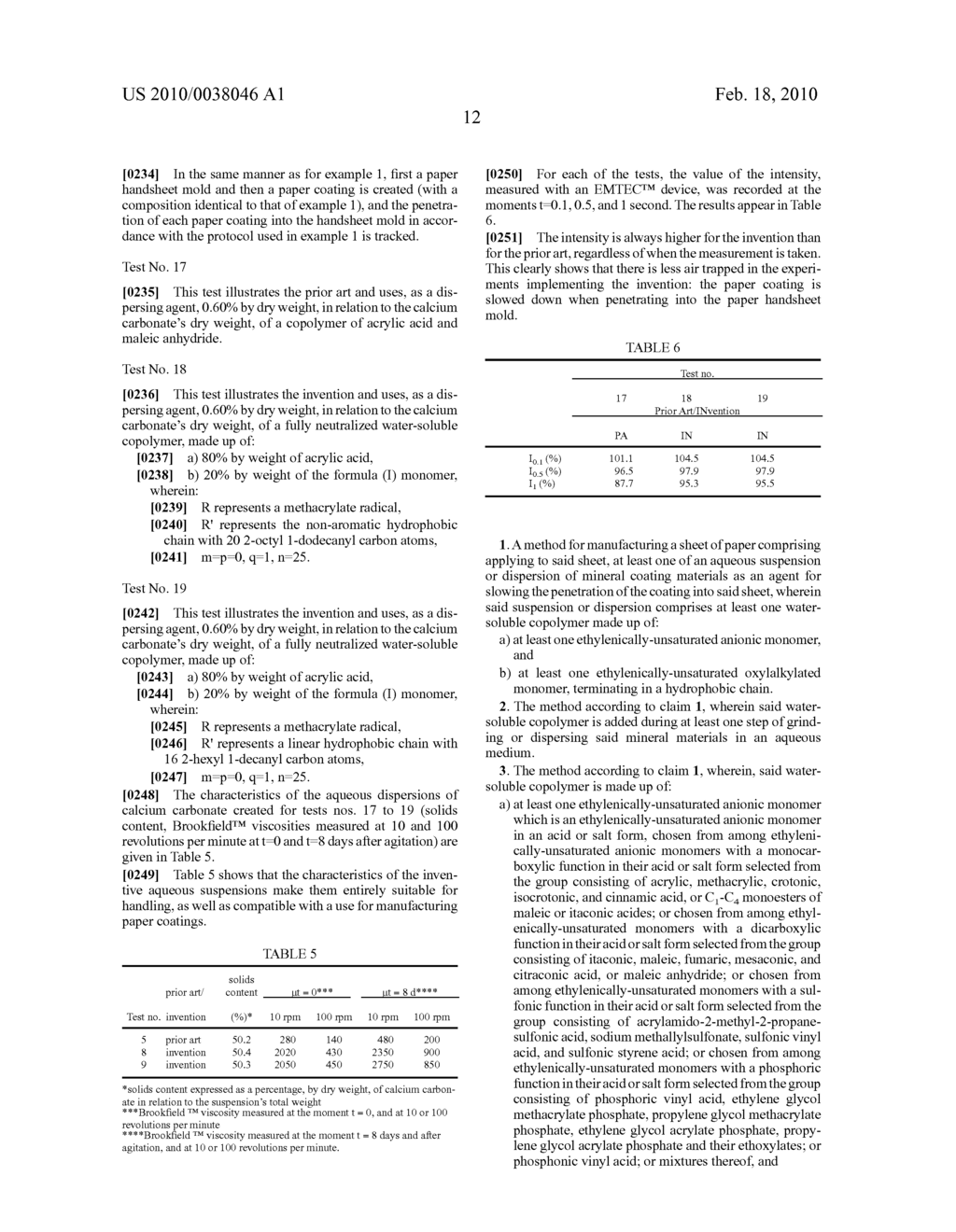 USE OF AN AQUEOUS SUSPENSION AND/OR DISPERSION OF MINERAL MATERIALS CONTAINING A HYDROPHOBIC GROUP WATER-SOLUBLE COPOLYMER FOR MAKING A PAPER SHEET - diagram, schematic, and image 14