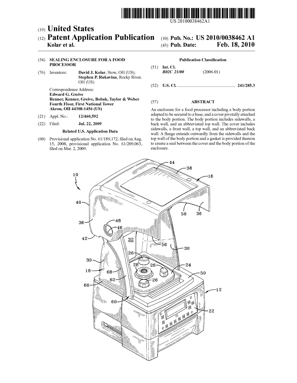 Sealing enclosure for a food processor - diagram, schematic, and image 01