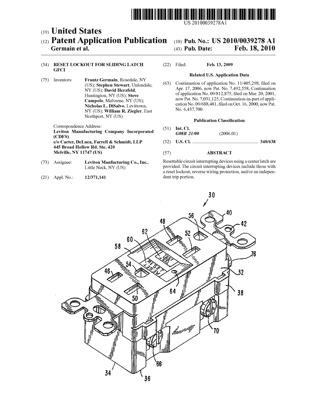 RESET LOCKOUT FOR SLIDING LATCH GFCI - diagram, schematic, and image 01