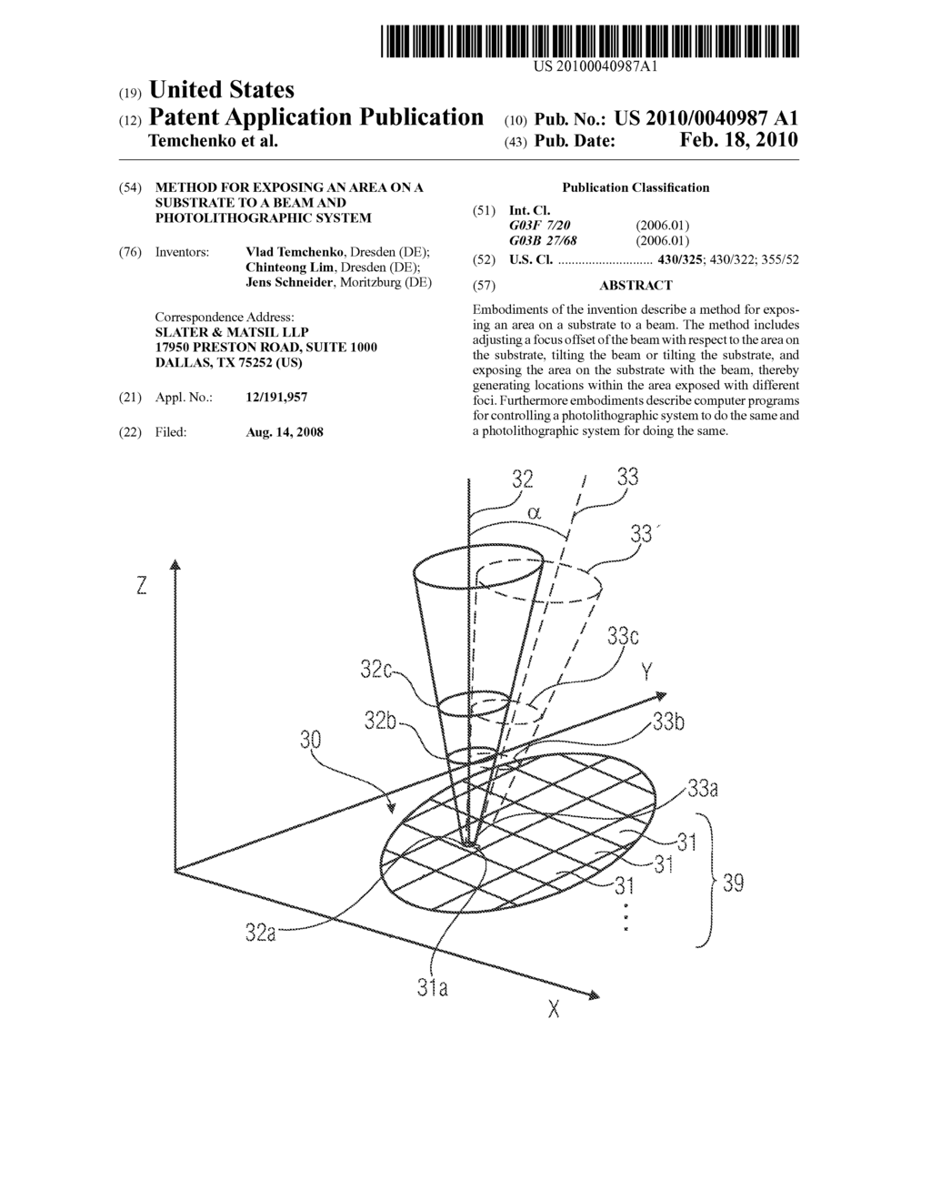 Method for Exposing an Area on a Substrate to a Beam and Photolithographic System - diagram, schematic, and image 01