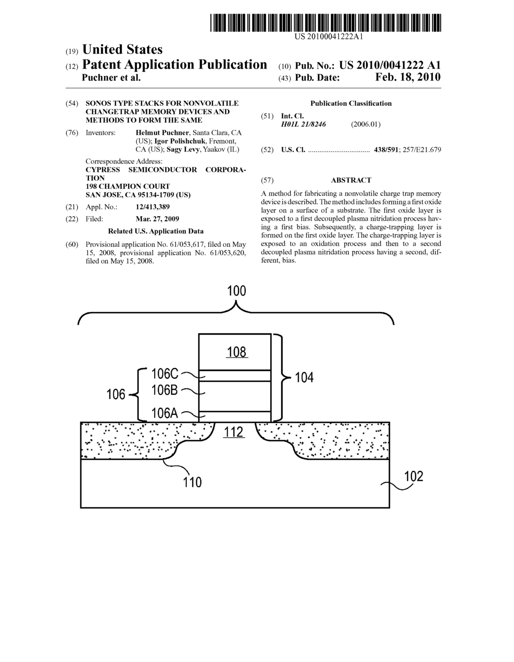 SONOS Type Stacks for Nonvolatile ChangeTrap Memory Devices and Methods to Form the Same - diagram, schematic, and image 01